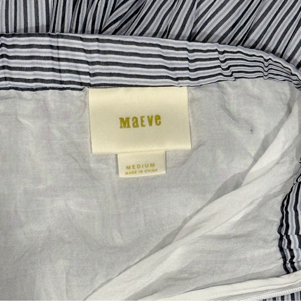 Maeve Anthropologie Pleated Midi Skirt Blue White Stripe M - Picture 2 of 7
